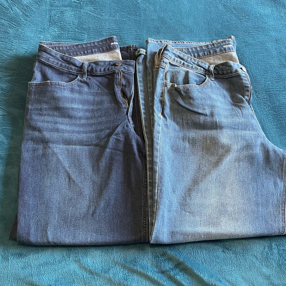 2 Pair Old Navy Women’s High Rise Wow Wide Leg Jeans: Med and Dark Wash 16